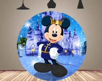 Mickey Mouse Castle Round Backdrop Cover Kids Birthday Photo Photography Banner Baby Shower Circle Arch Backdrop Party Decor