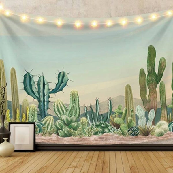 Watercolor Cactus Tapestry Plants Backdrop Tapestry Decor Birthday Art Wall Hanging Tapestry For Living Room Bedroom The Picnic Blanket
