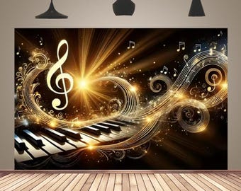 Musical Notes Piano Backdrop Music Theme Photography Background Birthday Party Anniversary Event Banner