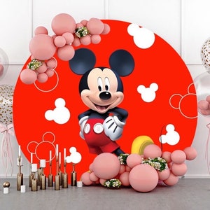 Mickey Mouse jongens verjaardag ronde achtergrond cover voor kinderen foto fotografie achtergrond pasgeboren baby douche cirkel cartoon achtergrond banner