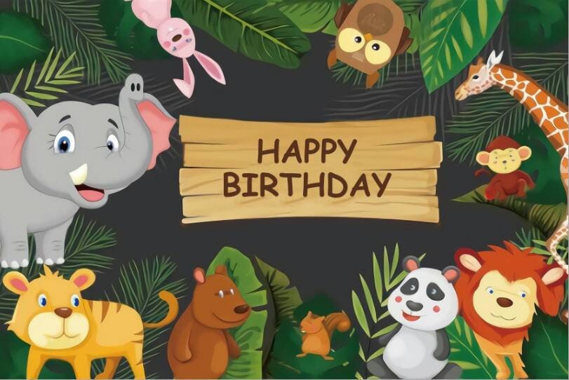 Safari-Tier-Happy Birthday-Hintergrund 2,4x1,8m – Dschungel-Party-Deko Mit Tieren & Tropischen Blättern Für Kindergeburtstage