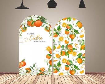 A Little Cutie is on the way Arch Backdrop Cover for Baby Shower Fruit Orange Chiara Arch Wall Birthday Party Decoration