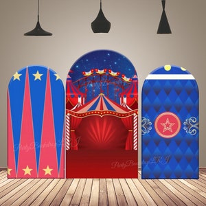Circus Theme Birthday Party Arch Backdrop Red Tent Circus Carnival Baby Shower Chiara Arched Wall Photography Background Decor Double-Sided