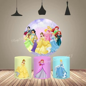 Disney Princess Round Arch Background Birthday Party Photography Background Cover Cartone animato Cerchio Torta Tavolo Cilindro Copertura Decorazione per Feste