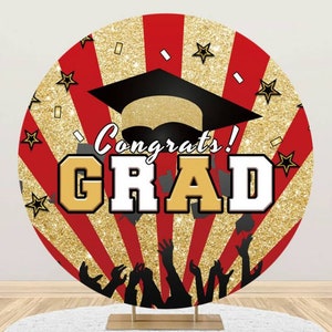 Gold Grad Round Photography Backdrop Wall Graduation Party Backdrop Cover Congrats Photo Background Studio Props Grad Decoration