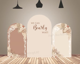 Boho Floral Arch Backdrop Cover: 'We Can Bearly Wait' Baby Shower Decor