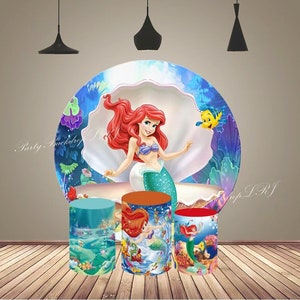 Sfondo per feste Principessa Ariel Sfondo fotografico rotondo Copertura per bambini Baby Shower Sirenetta Cerchio Torta Tavolo Cilindro Copertura Decorazione