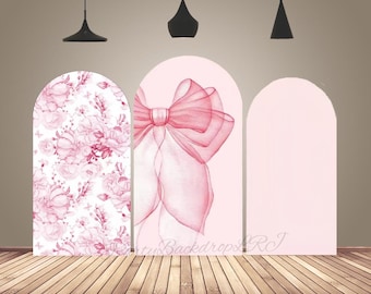 Pink Bow Flowers Arch Backdrop Cover Sweet Girl's Birthday Bridal Shower Wedding Party Decor Chiara Arch Wall