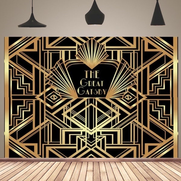 The Great Gatsby Photography Backdrops Gatsby Birthday Party Banner Decoration Photo Background Studio Black and Gold Vinyl Print Backdrops