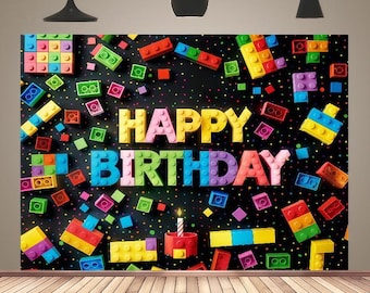 Colorful Toys Building Blocks Lego Backdrop Baby Shower Kids Birthday Party Banner Event Poster Decor