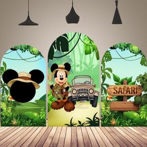 Safari Mickey Mouse Arch Cover Wild One Boy Compleanno Arco Sfondo personalizzato Baby Shower Chiara Arco Fotografia Sfondo Banner Doppio lato