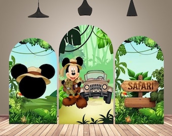 Safari Mickey Mouse Arch Cover Wild One Boy Birthday Arch Backdrop Custom Baby Shower Chiara Arch Photography Background Banner Double Sided