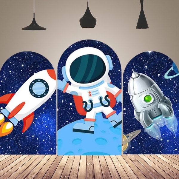 Starry Sky Astronaut Arch Backdrop Cover: Space Birthday Party Decor