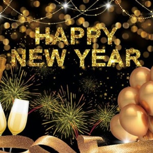 Happy New Year Theme Backdrop Wall Decoration Outdoor Photography Backdrop Banner New Year Party Balloons Fireworks Stage Background