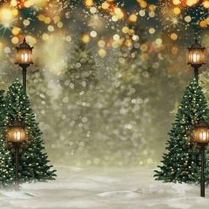 Christmas Theme Party Photography Backdrop Outdoors Banner Christmas Trees Background Wall Decoration Banner Night Landscape Party Backdrop