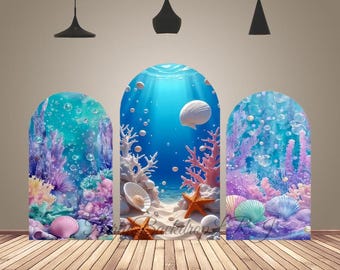 Underwater Starfish Shells Coral Arch Backdrop Mermaid Theme Party Arched Fabric Baby Shower Birthday Decortion