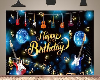 Guitar Music Rock Party Banner Musical Note Background Happy Birthday Photography Backdrop Props