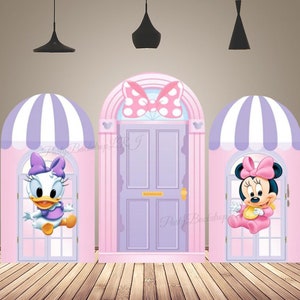Bebé Minnie Daisy Candy House Pink Arch telón de fondo para niñas cumpleaños Baby Shower decoración arco Chiara Arch fotografía fondo de doble cara