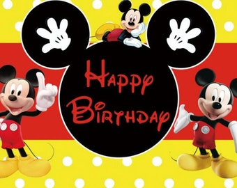 Fondo de cumpleaños de Mickey Mouse: pancarta fotográfica de dibujos animados para niños