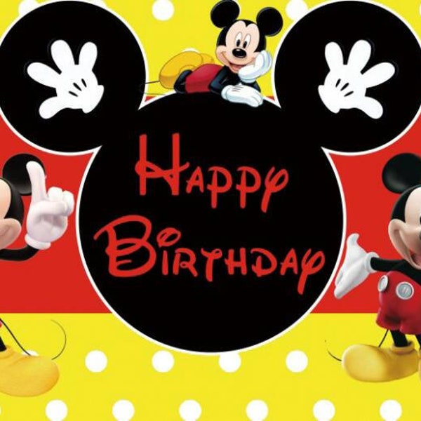 Kids Cartoon Photography Backdrop Mickey Mouse Children's Birthday Party Backdrop Photo Background Custom Banner Studio Props