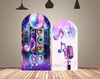 Microphone Purple Music Theme Arch Backdrop Cover Musical Note Birthday Party Decor Baby Shower Custom Arched Background