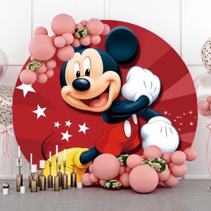 Rode Mickey Mouse ronde achtergrond cover voor kinderen verjaardag fotografie achtergrond pasgeboren baby douche cirkel cartoon achtergrond partij banner