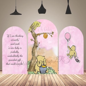 Orso Rosa Chiara Arco Parete Sfondo Copertura per Bambino 1° Compleanno Sfondo Decorazione Winnie the Pooh Festa Arco Sfondo Coperture Bifacciali