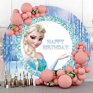 Girls Birthday Party Decoration Frozen Elsa Round Backdrop Cover Baby Shower Photography Background Wall Cartoon Princess Photo Backdrop