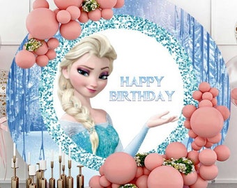 Girls Birthday Party Decoration Frozen Elsa Round Backdrop Cover Baby Shower Photography Background Wall Cartoon Princess Photo Backdrop