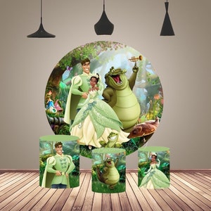 Forest Fairyland Princess Tiana Round Cover Backdrop Girls Birthday Photography Background Cover Cartoon Circle Cake Table Cylinder Covers