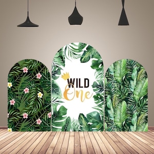 Tropical Jungle Arch Backdrop Cover Baby Shower Birthday Party Backdrop Decor Double Sided Green Leaves Chiara Arch Photography Background