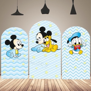 Baby Mickey Chiara Arco Fondale da parete Cartone animato Arco Copertine Neonato Baby Shower Ragazzi Festa di compleanno Fotografia Sfondo Decor fronte-retro