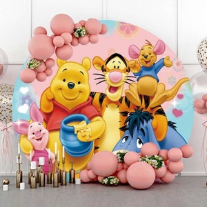 Fondo redondo de dibujos animados Winnie The Pooh niños cumpleaños telón de fondo animales fiesta fotografía Fondo pared círculo foto telón de fondo