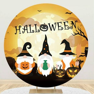 Halloween Theme Round Photography Backdrop All Saints Day Pumpkins Circle Backdrop Cover Photo Background Wall  Halloween Carnival Decor
