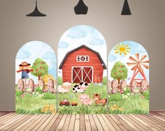 Farm Animals Barn Arch Backdrop Cover: Kids Birthday Party Decor Chiara Arched Wall