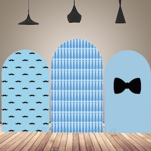 Babyparty blau Krawatten Bogen Hintergrund decken Jungen Geburtstag Party Backdrop Decor personalisierte Chiara Bogen Fotografie Hintergrund doppelseitig