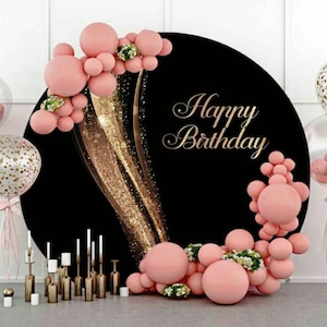 Schwarz Runde Hintergrund Abdeckung Gold Glitzer Kreis Fotografie Hintergrund Happy Birthday Foto Hintergrund Dekoration Polyester Stoff