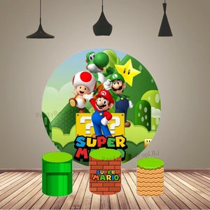 Fondo de arco redondo para cumpleaños de bebé, cubierta de fondo para fotografía de Super Mario, cubiertas cilíndricas, conjunto de fondo para fotos de niños, decoración de fondo circular