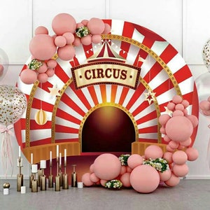 Round Backdrop Cover Circus Circle Photography Backdrop Photo Background Birthday Party Decor Photo Studio Props Custom Any Text