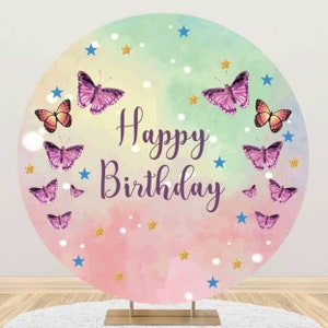 Beautiful Butterfly Round Backdrop Cover Baby Shower Kids Birthday Party Photography Backdrop Photo Background Wall Party Decoration