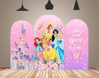 Cartoon Princess Castle Arch Backdrop Cover Baby Shower Girls Birthday Party Backdrop Decor