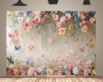 Flowers Butterfly Party Backdrop Princes Girls Birthday Background Decor Banner