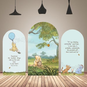 Winnie the Pooh Arch Backdrop Cover: Double-Sided Party Photography Background