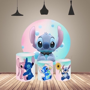Round Cartoon Stitch Backdrop Cover Kids Photo Photography Background Cylinder Plinth Cover Cartoon Circle Backdrop Decor Photo Studio