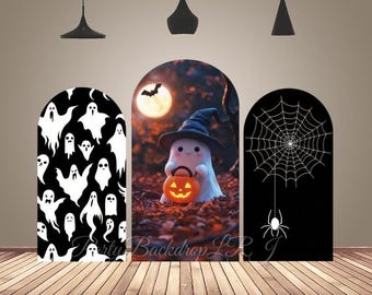 Halloween Pumpkin Ghost Arch Backdrop Cover Horror Manor Spider Web Baby Halloween Party Chiara Arched Wall Decor Polyester Fabric