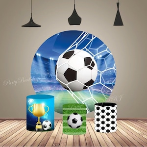Sports Football Round Backdrop Baby Boy Birthday Photography Background Cover Soccer Photo Backdrop Set Circle Cake Table Cylinder Cover