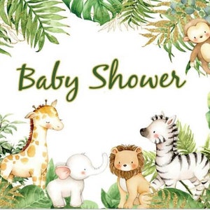 Baby Shower Photography Backdrop Tropical Jungle Birthday Party Backdrop Animal Stage Photo Background Kids Birthday Green Leaf Banner