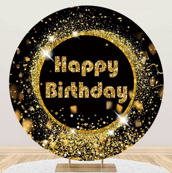 Golden Confetti Black Round Backdrop Cover for Birthday Party | Etsy
