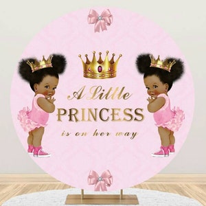 Pink Round Photography Backdrop Baby Shower Birthday Party Circle Little Princess Crown Photo Background For Baby Girls Custom Name