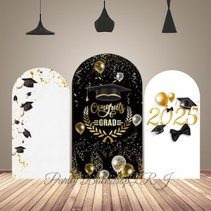 Congrats Grad Arch Backdrop Cover Balloons Class Of 2025 Bachelor Cap Arch Cover Photography Backgrounds Graduate Party Decor Double Sided